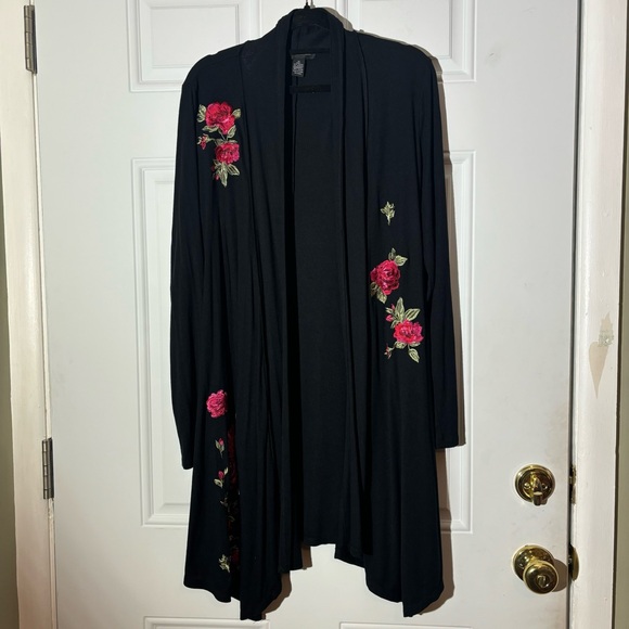 Beautiful INC Embroidered Long Lightweight Cardigan, Size Medium - Picture 2 of 9